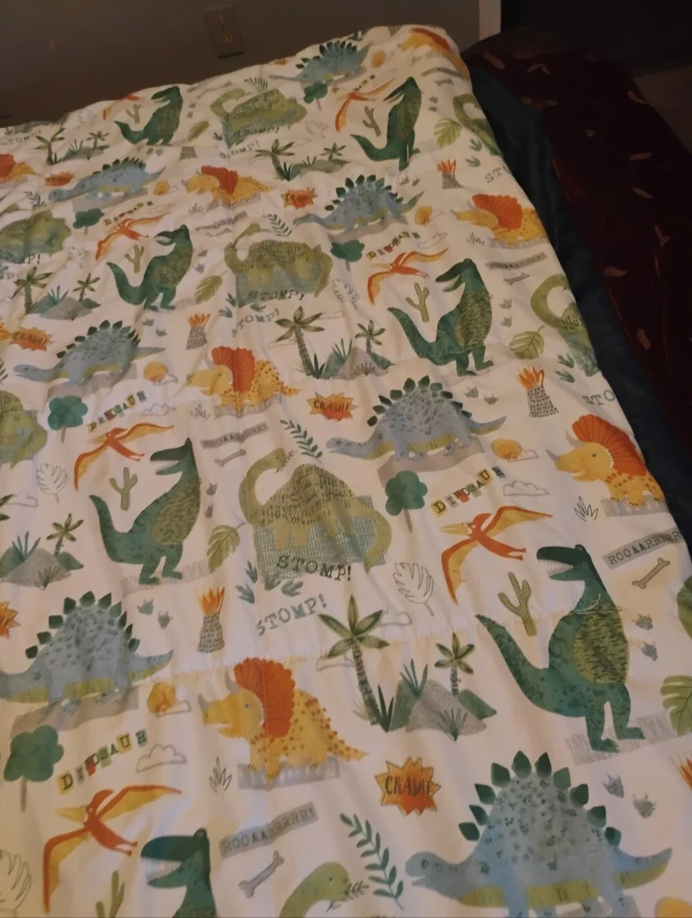 Dinosaur Print Baby Quilt - Green, Teal & Orange Dinosaurs